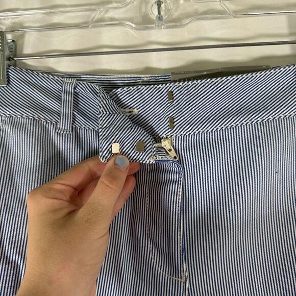 New Talbots Wide Crop Pants Women's 4 Blue Striped Mid Rise Cotton Blend Pockets - Picture 5 of 12